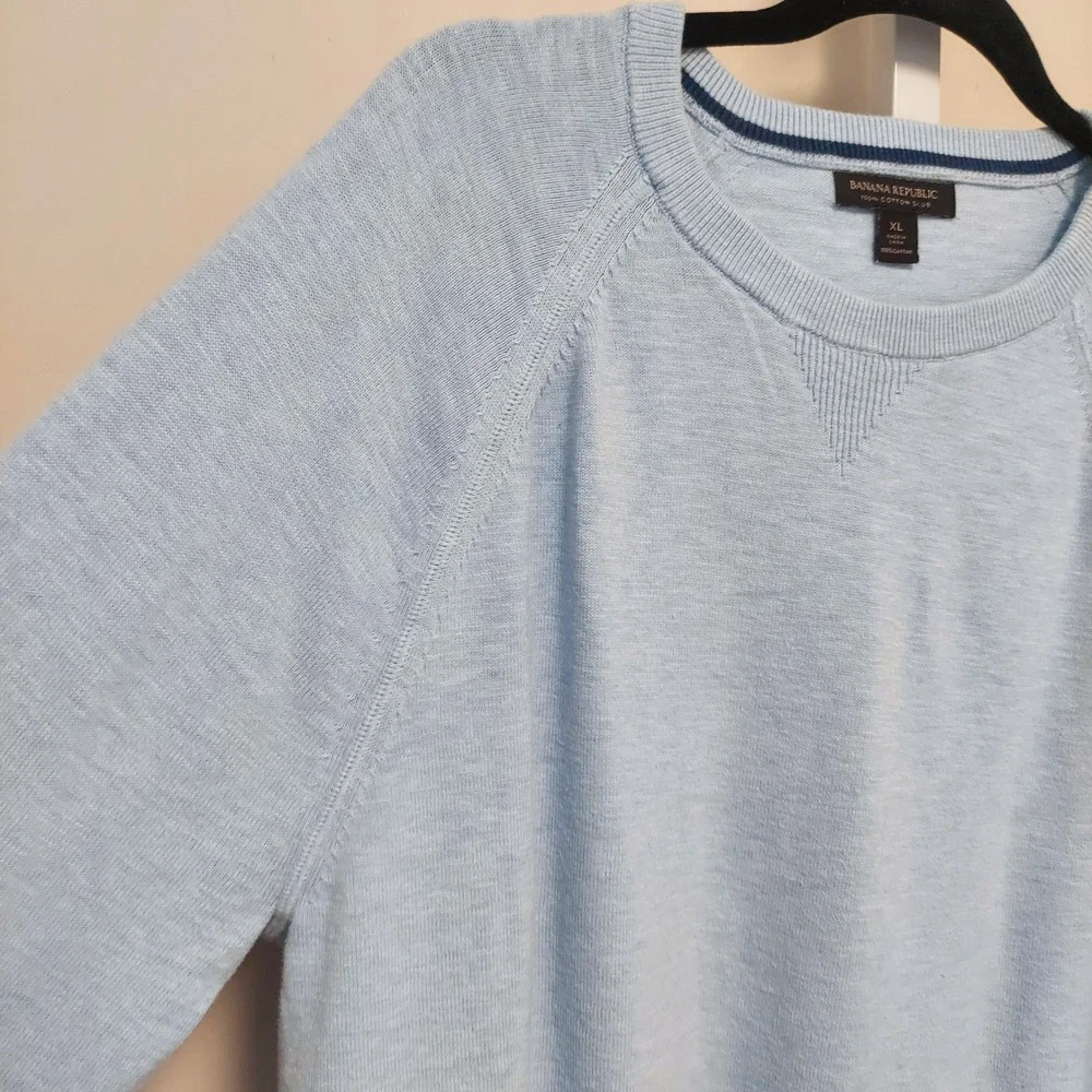 Banana Republic Mens XL Light Blue‎ 100% Cotton Slub Crewneck Raglan Sweater